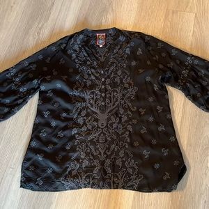 Johnny Was embroidered black top